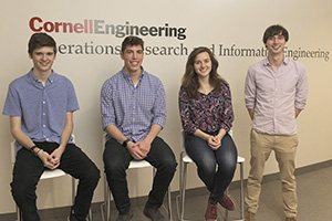 Cooper McGuire '22, Jack Kulas '22, Cassandra Heine '22, and Sam Gutekunst Ph.D. '20 developed a  60-page mini-textbook, “Winning with Math”, with support from an Engaged Cornell graduate student grant.